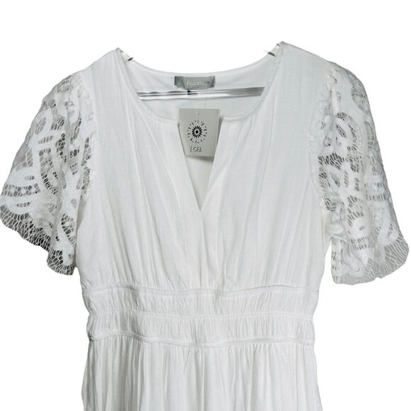 J. Gee White Lace Maxi Dress Size Small Flowy Wedding Engagement Beach Summer - Picture 2 of 9